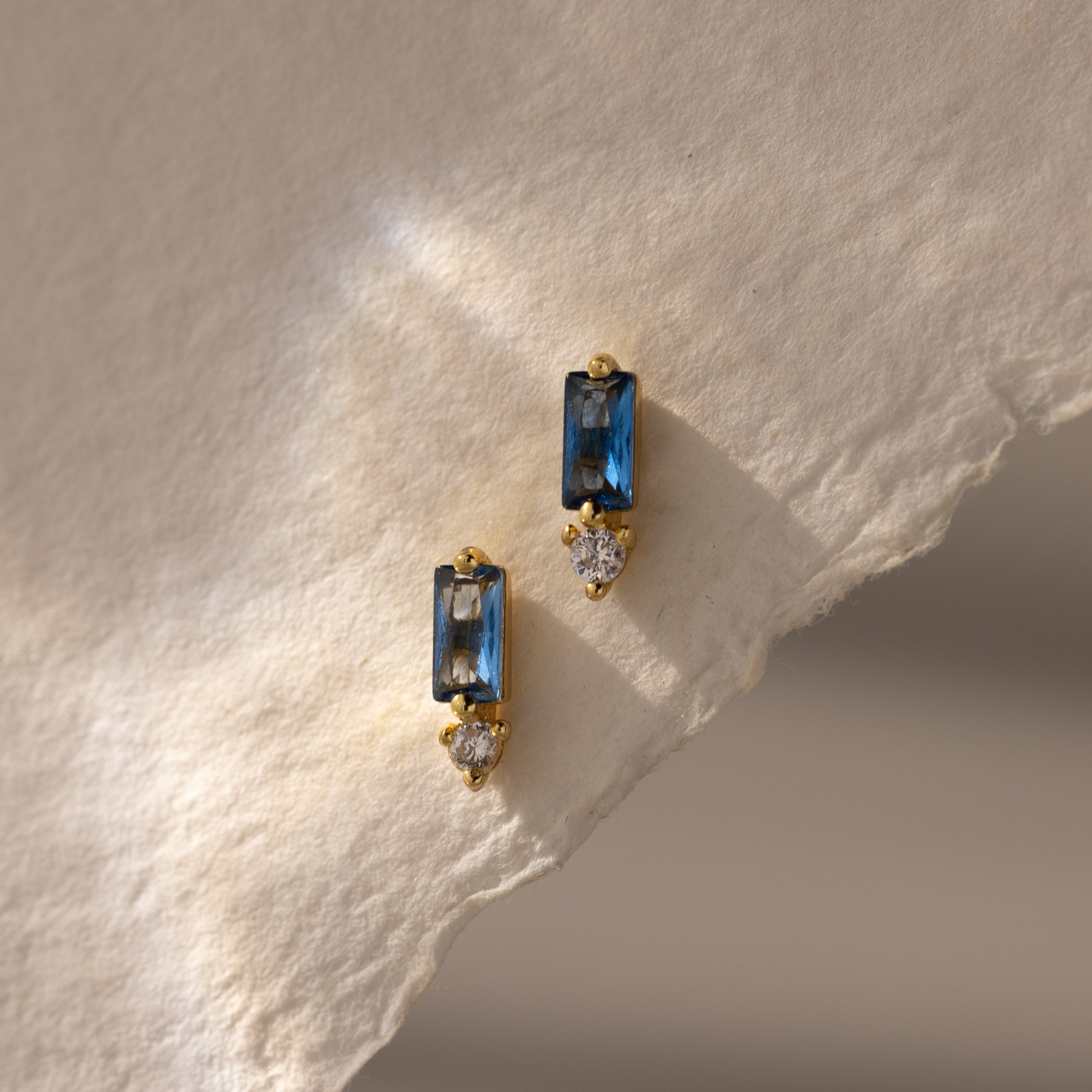 Baguette Birthstone Drop Studs
