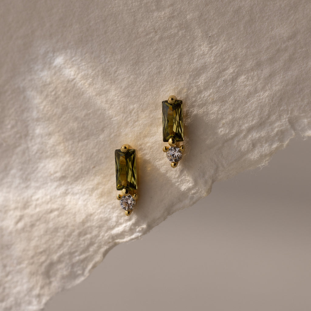 Baguette Birthstone Drop Studs