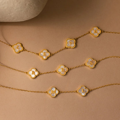 Gemstone Clover Letter Necklace