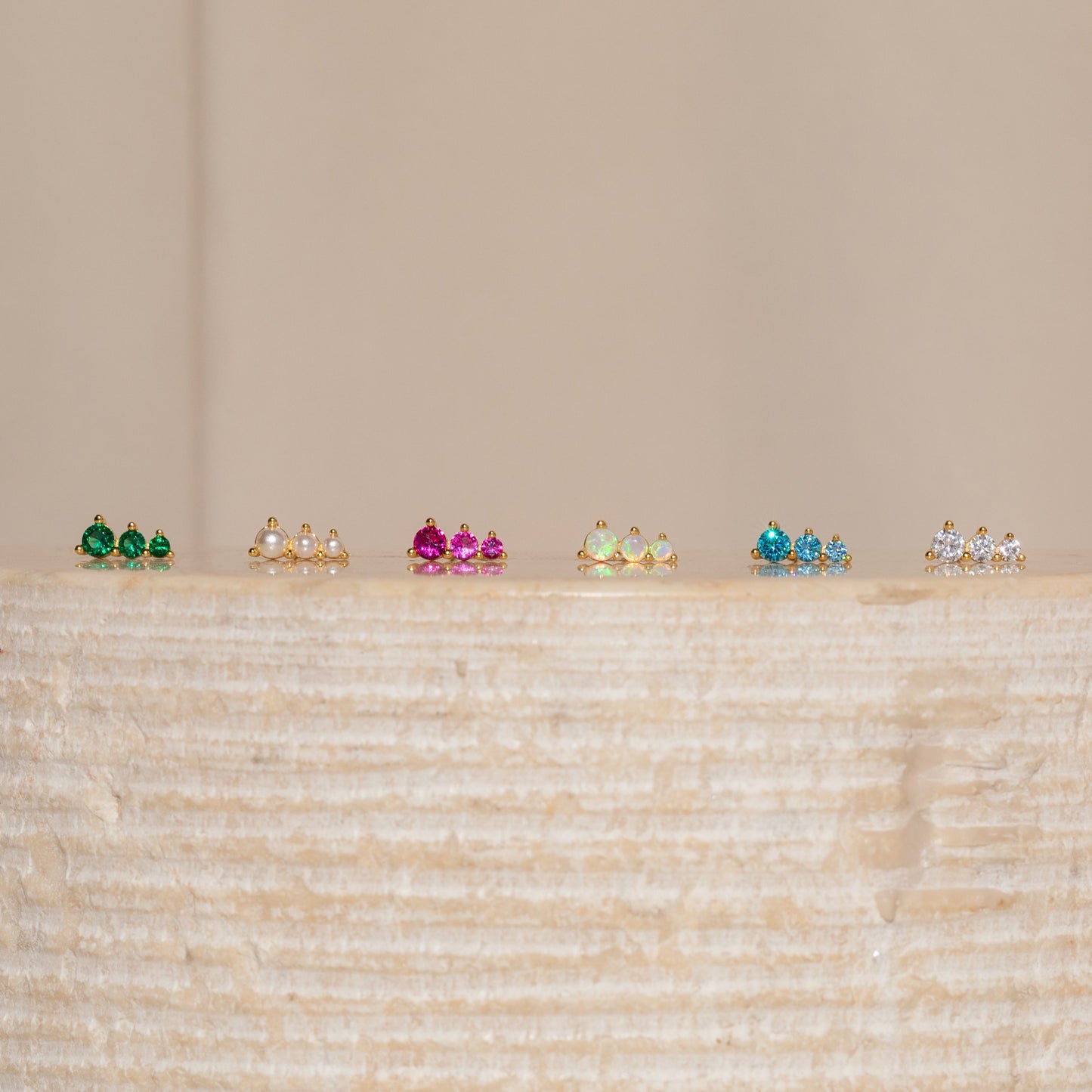 Triple Birthstone Studs