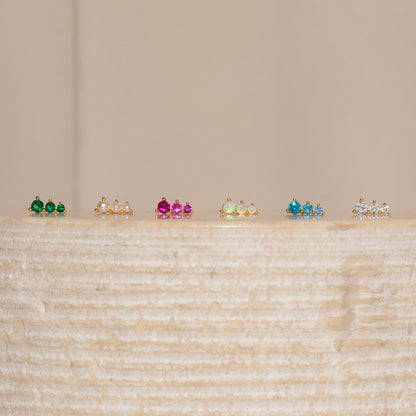 Triple Birthstone Studs