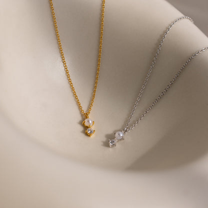 Pearl Diamond Drop Necklace