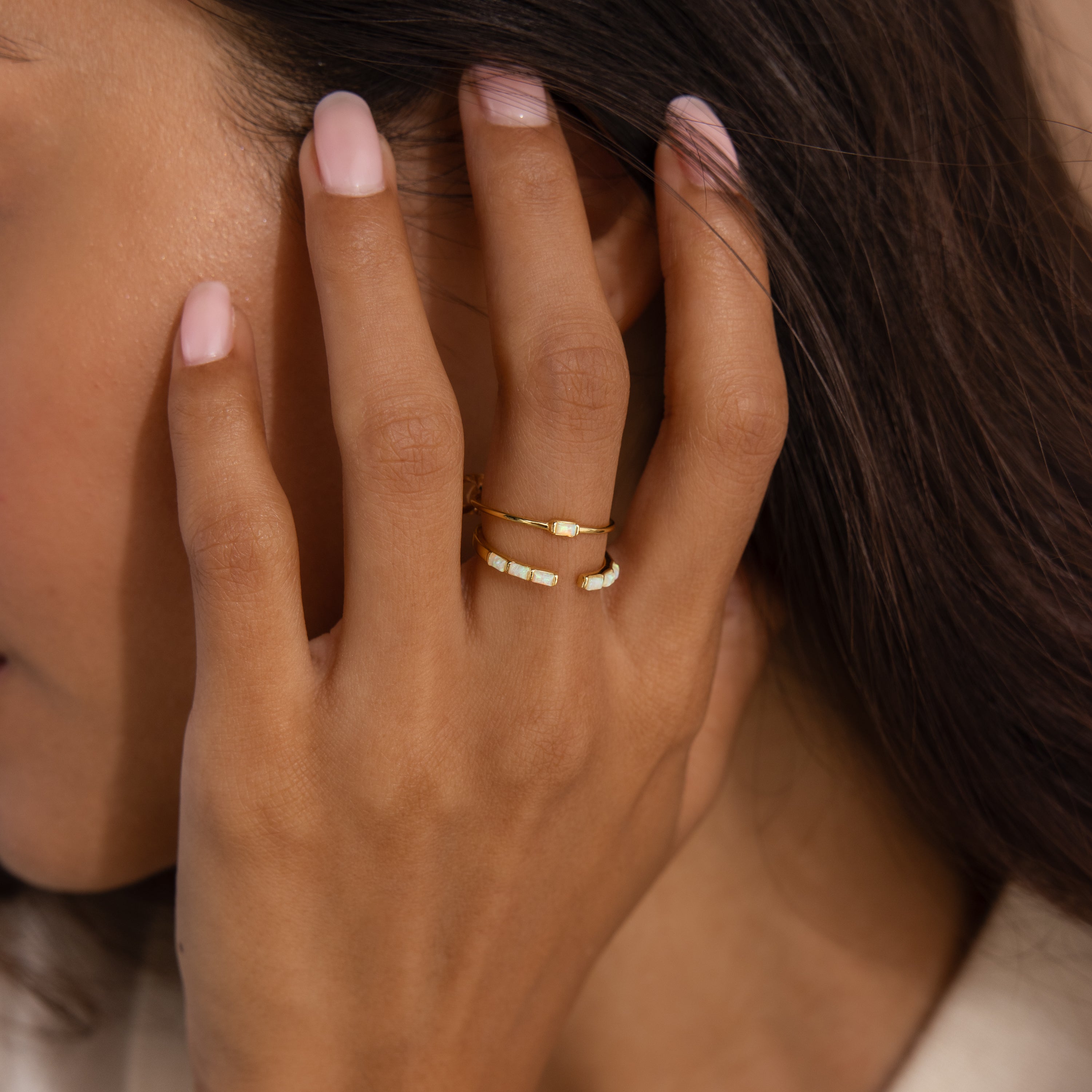 Baguette Opal Ring Set