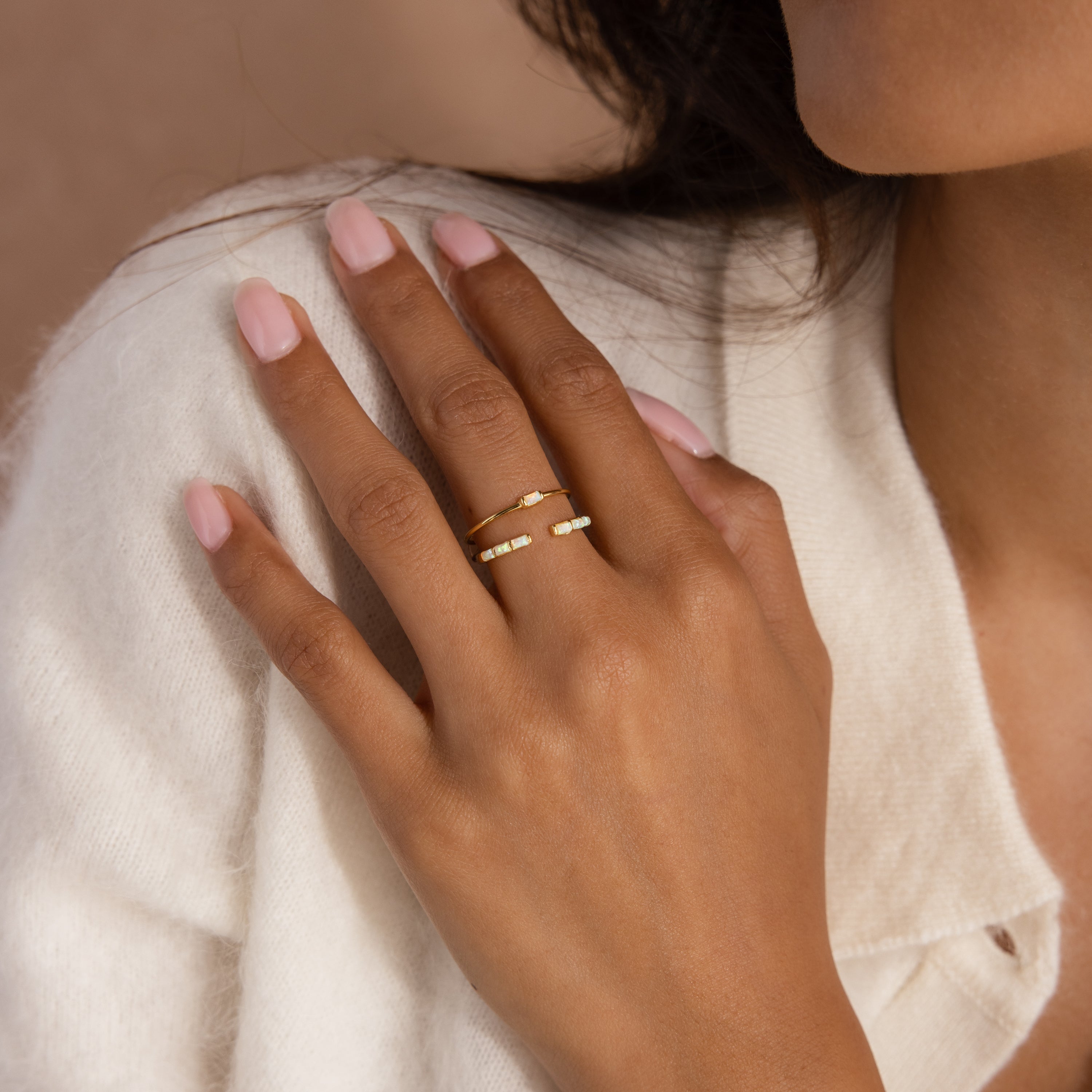 Baguette Opal Ring Set