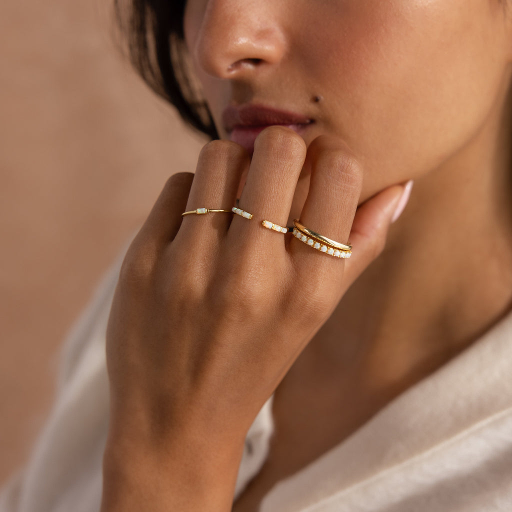 Baguette Opal Ring Set