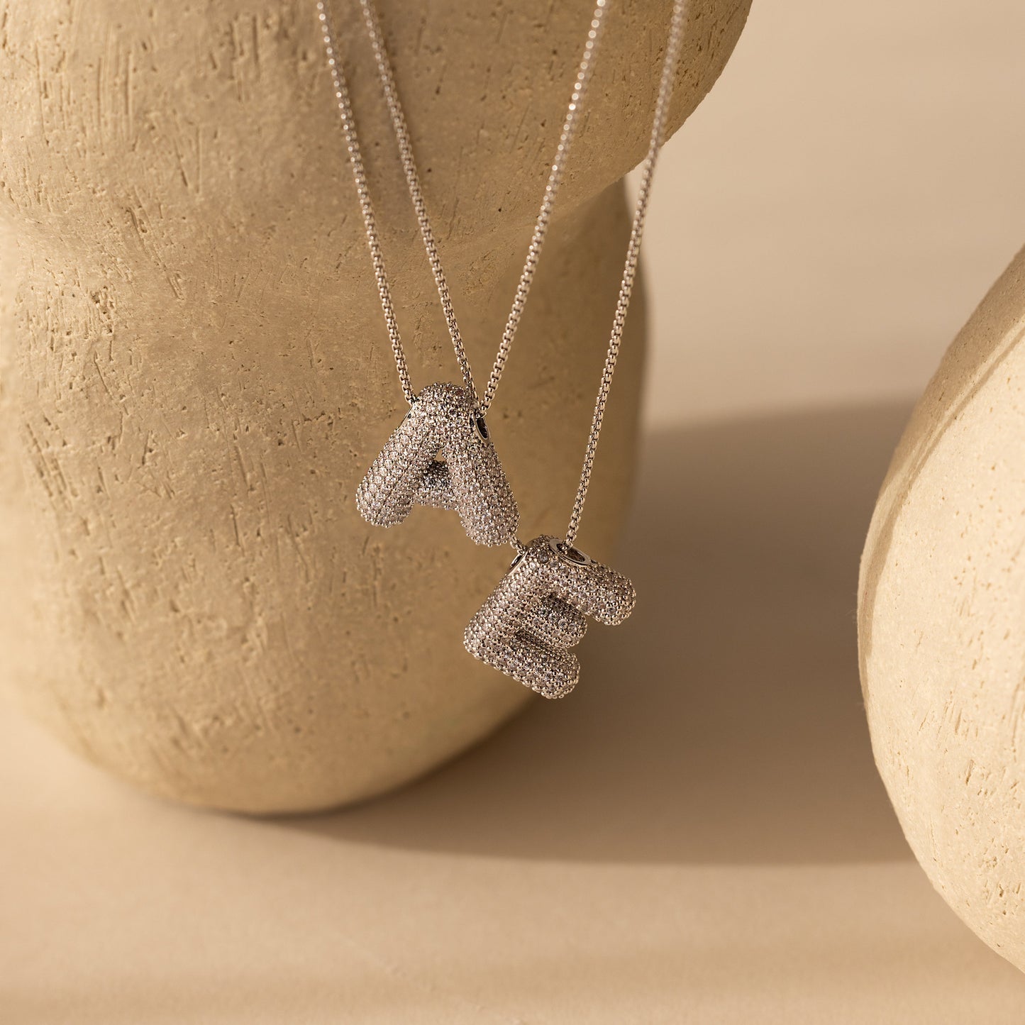 Pave Puff Letter Necklace