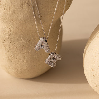 Pave Puff Letter Necklace