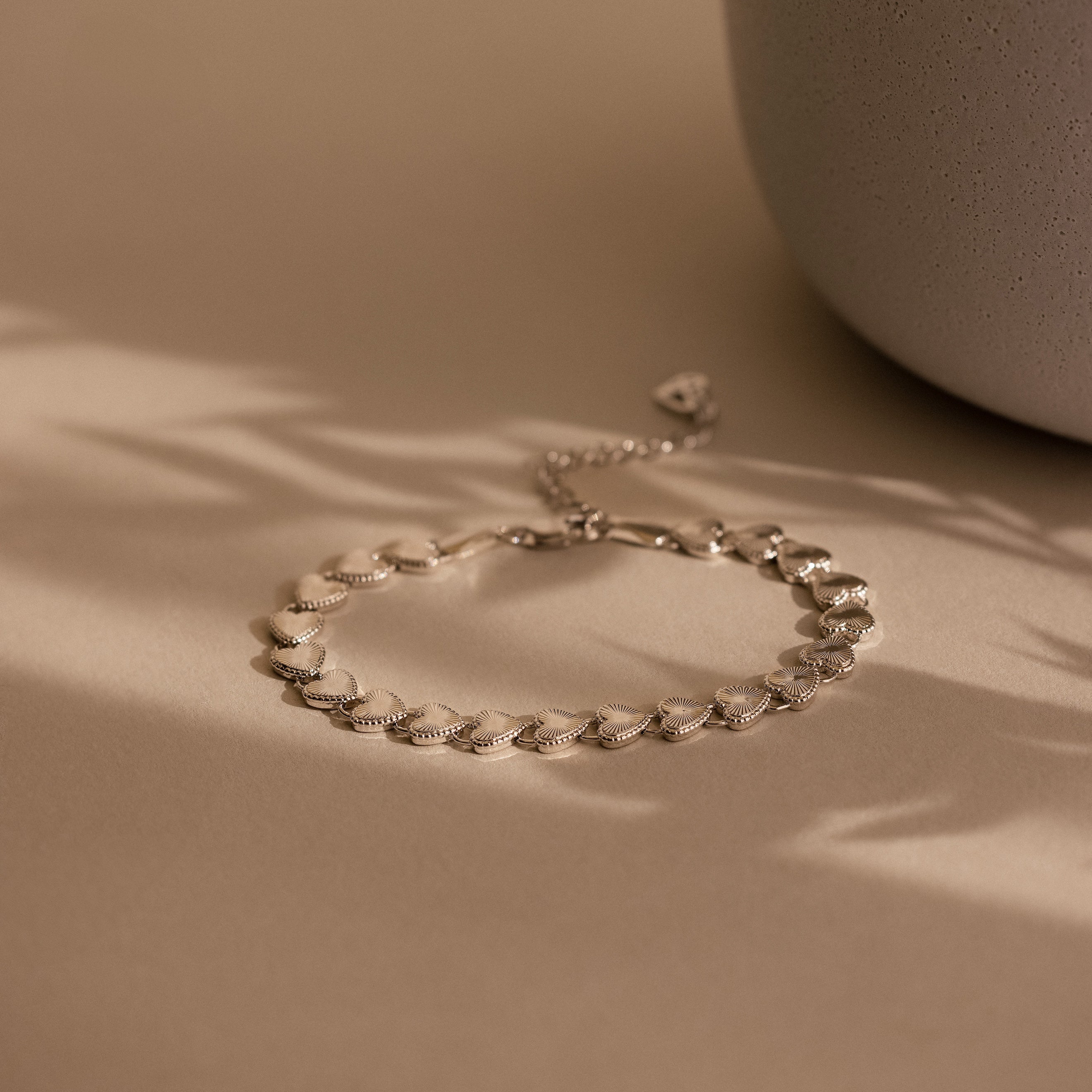 Ribbed Heart Link Bracelet