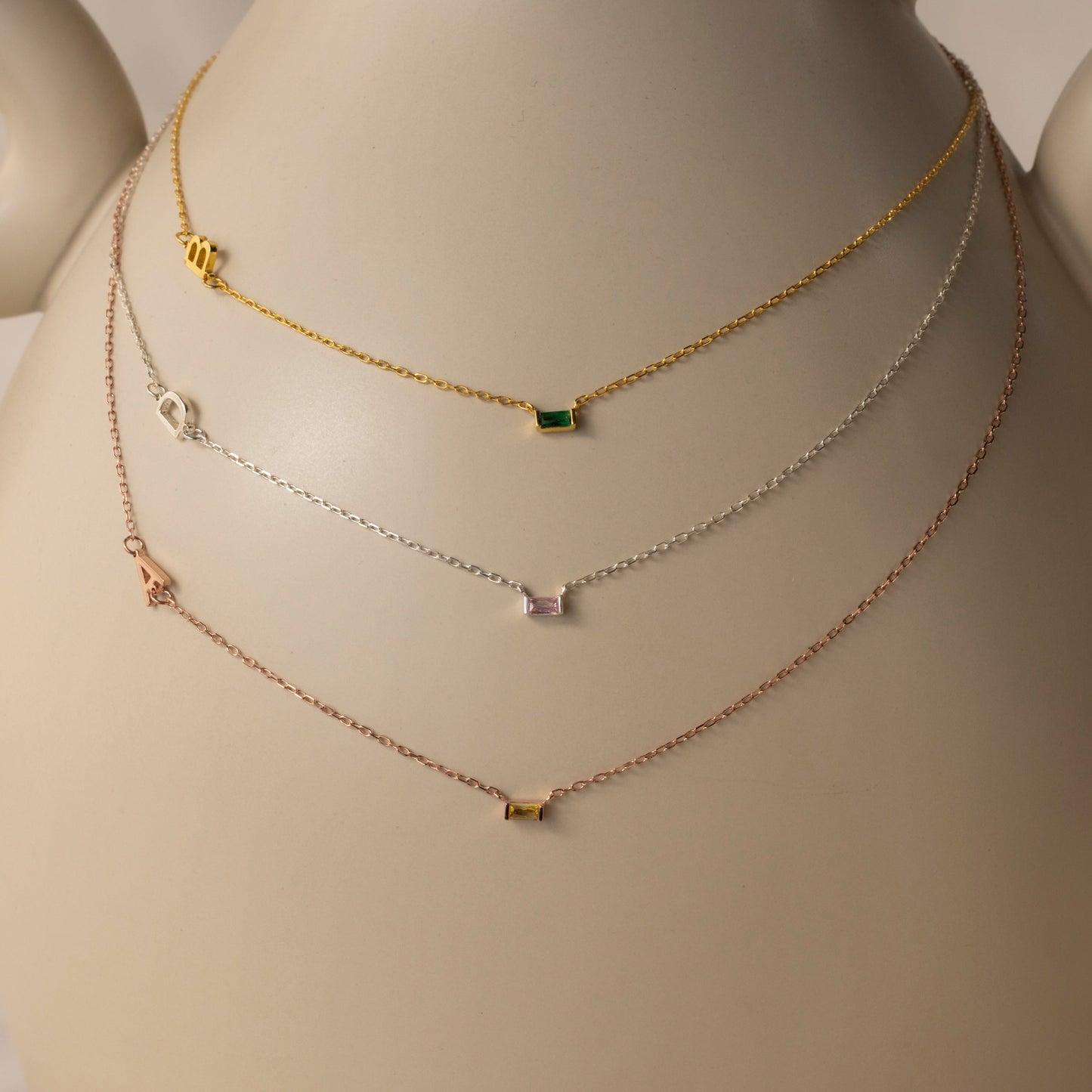 Initial Baguette Birthstone Necklace