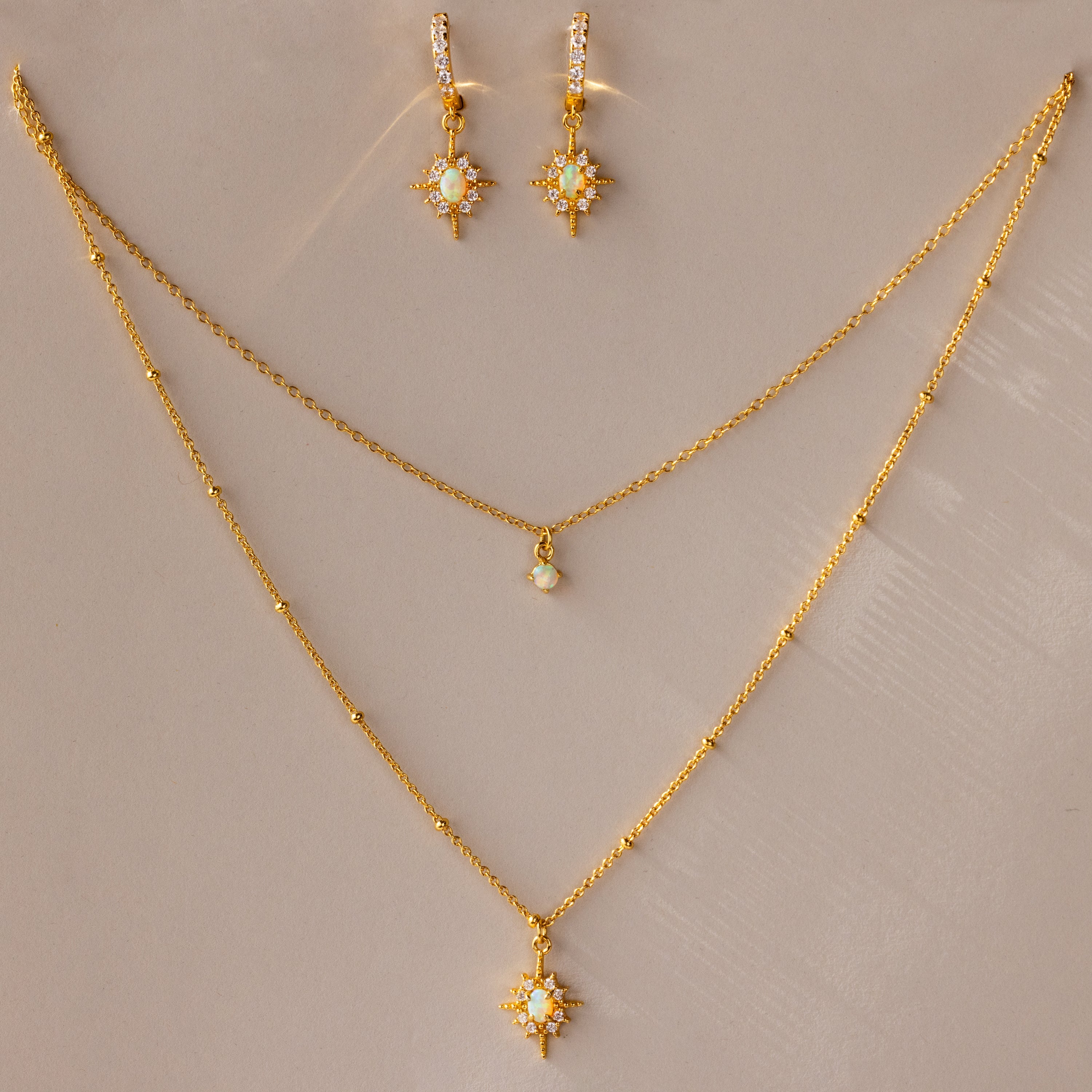 Opal Star Necklace & Earrings Set