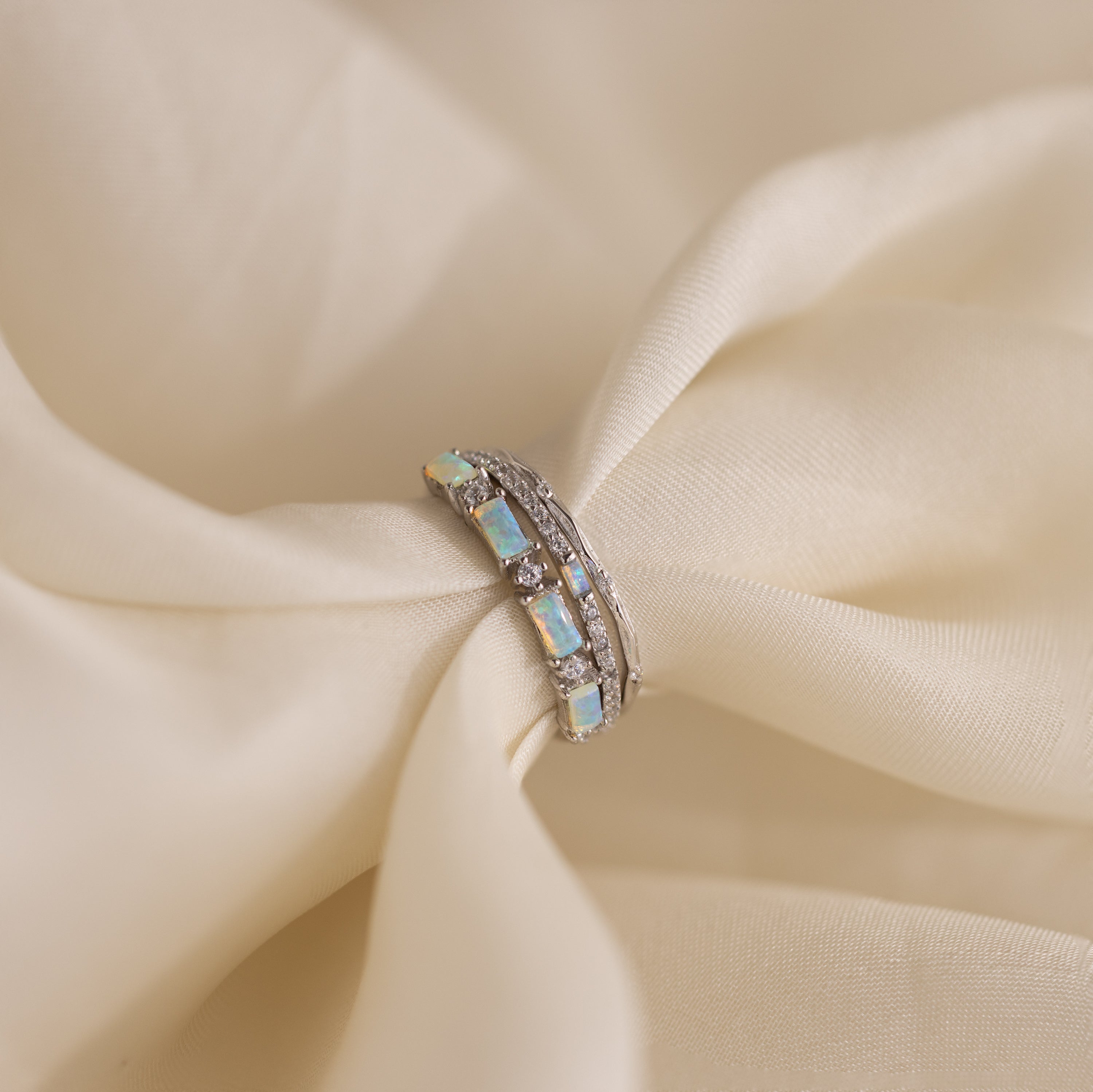 Pave Opal Ring Set