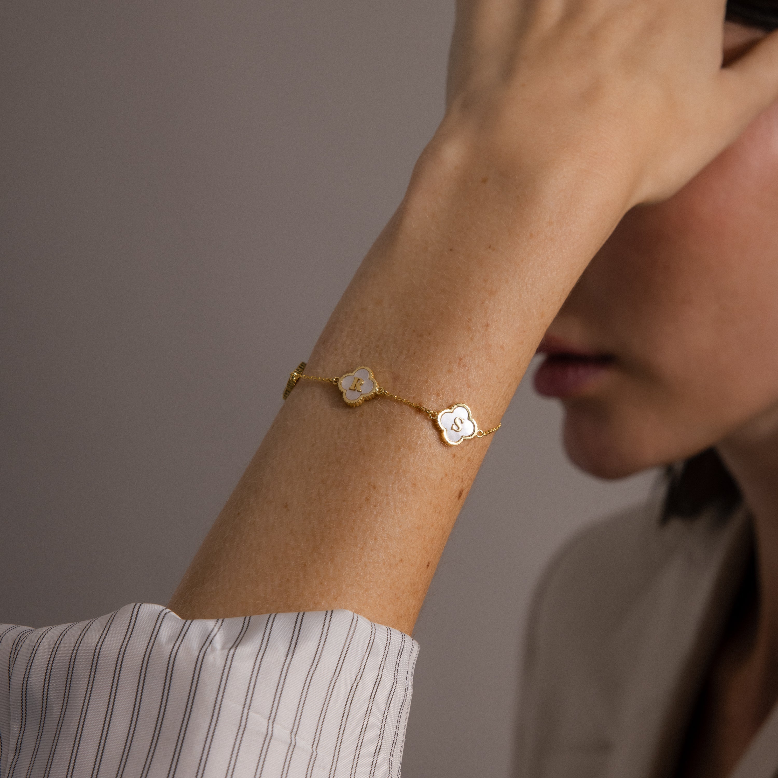 Pearl Clover Letter Bracelet