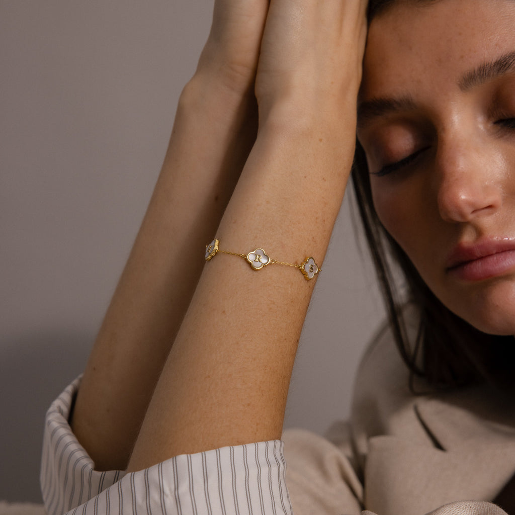 Pearl Clover Letter Bracelet