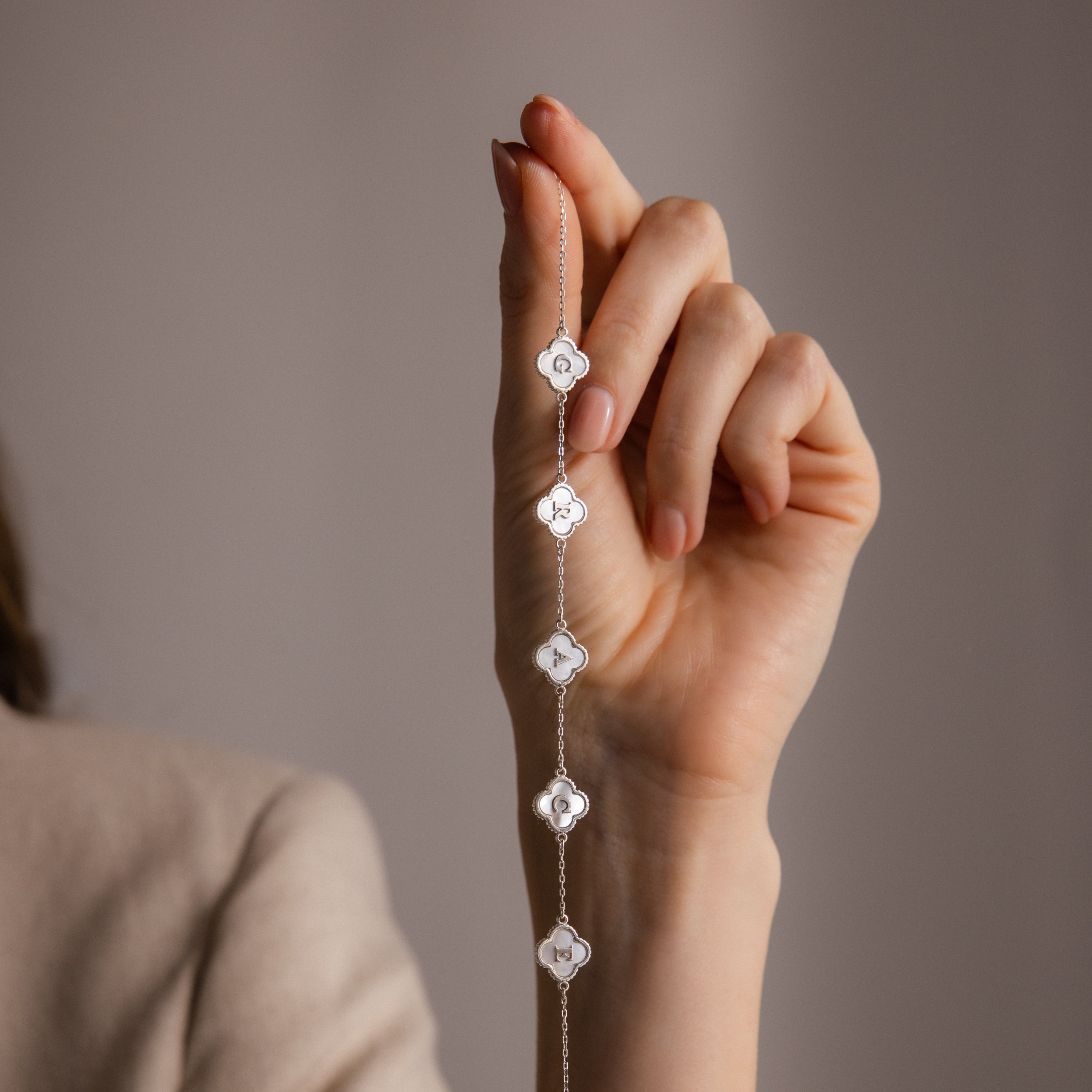 Pearl Clover Letter Bracelet