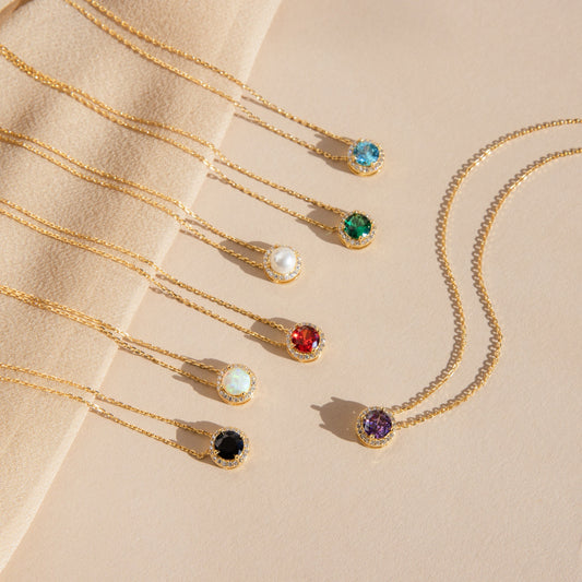 Halo Birthstone Necklace