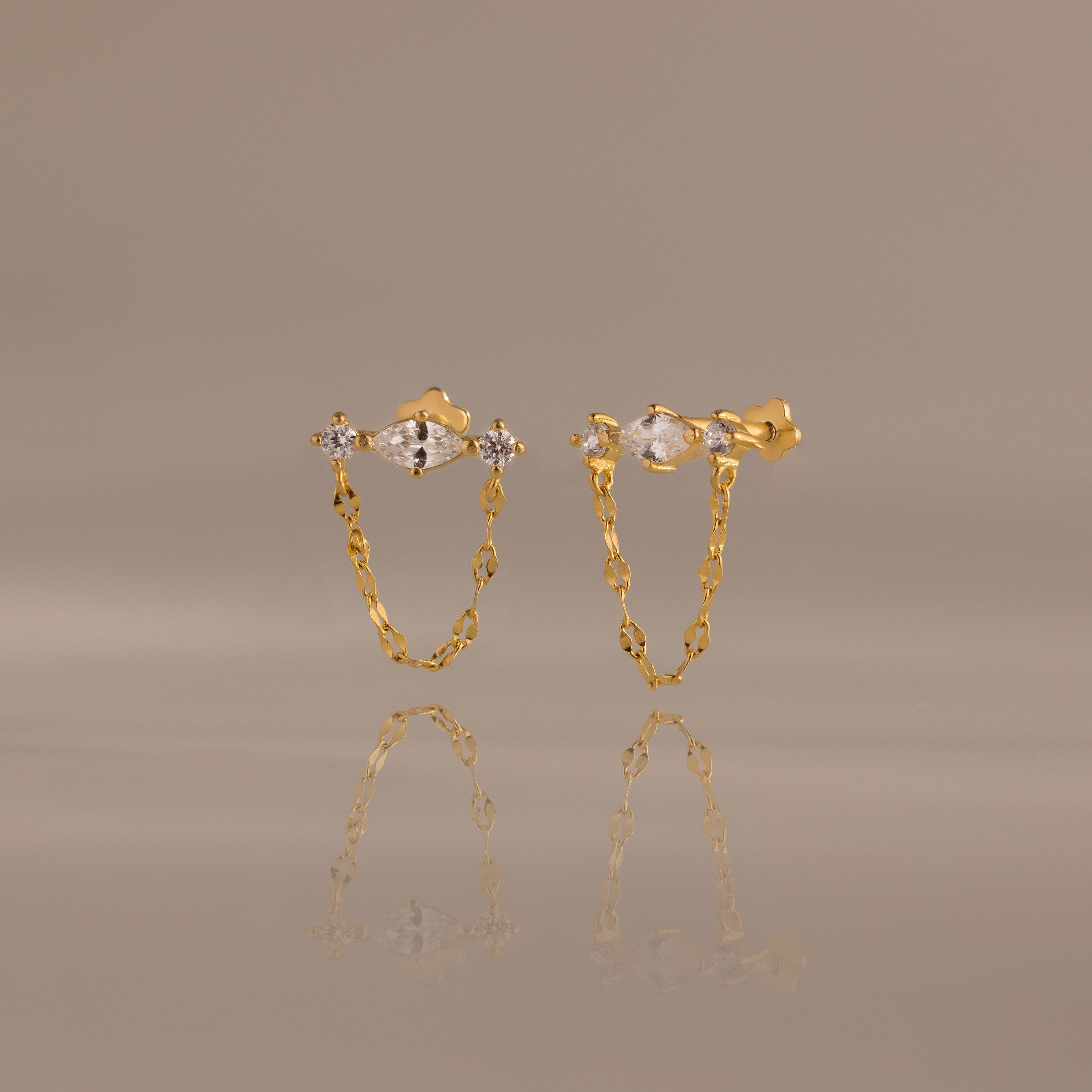 Diamond Marquise Chain Flat Back Studs