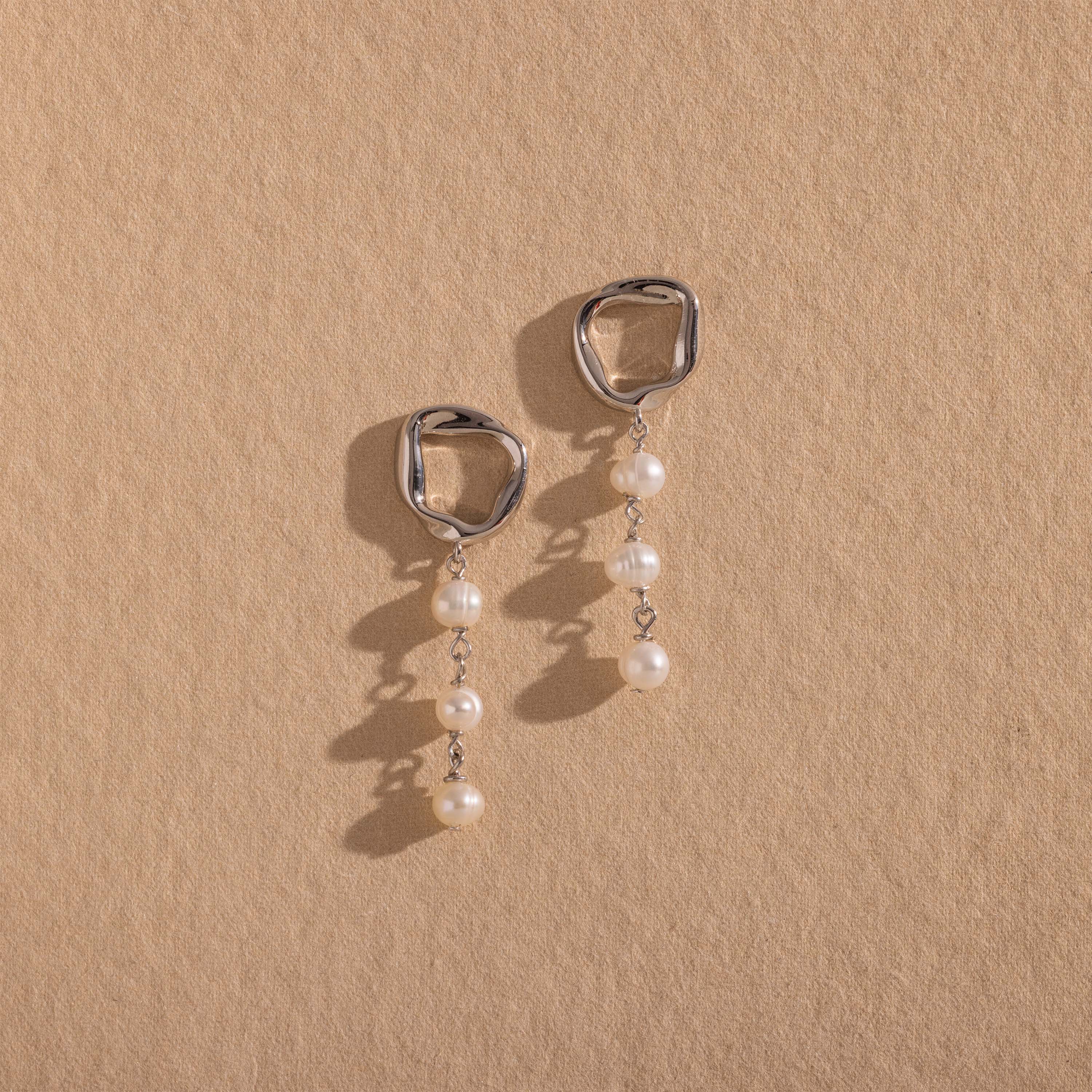 Abstract Pearl Trio Drop Earrings