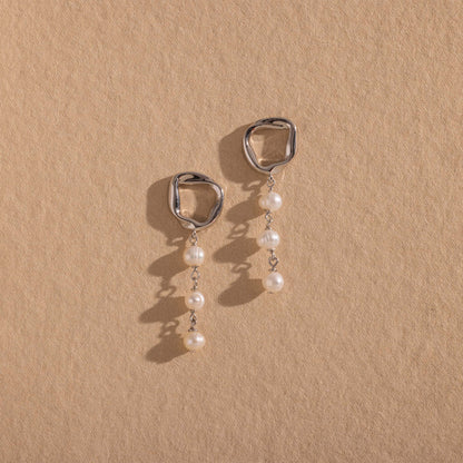 Abstract Pearl Trio Drop Earrings