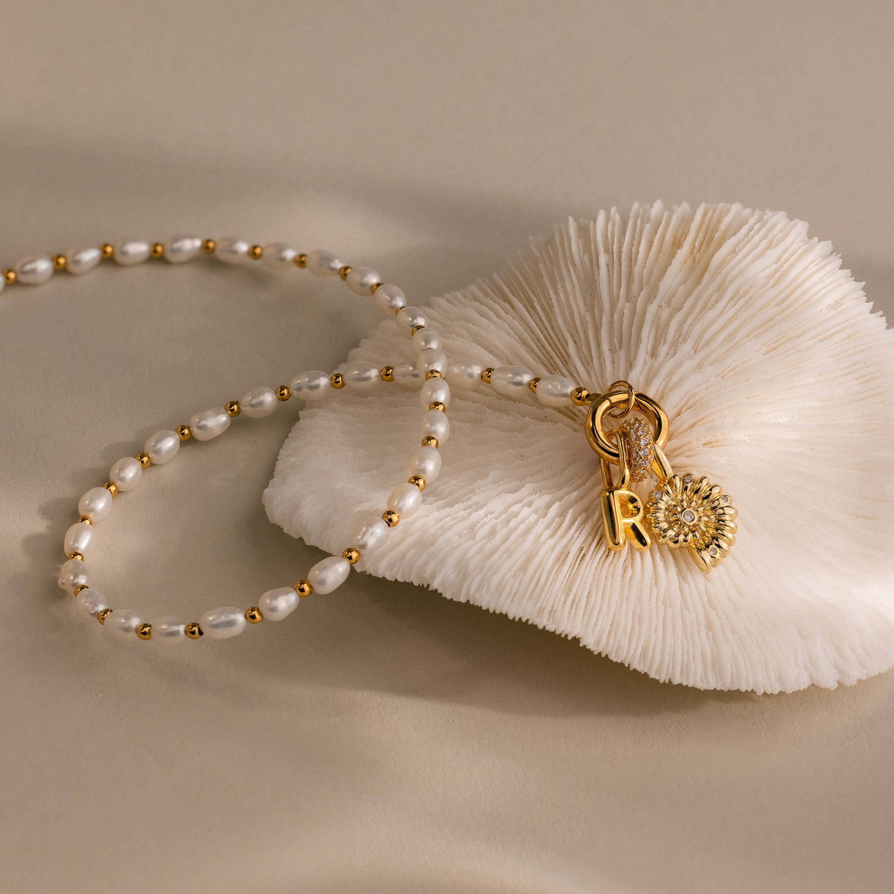 Pearl Station Beaded Charm Necklace