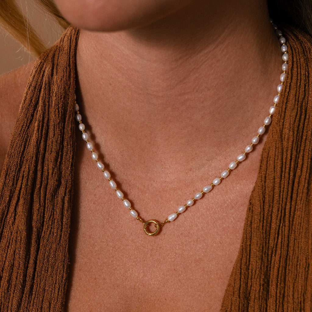 Pearl Station Beaded Charm Necklace