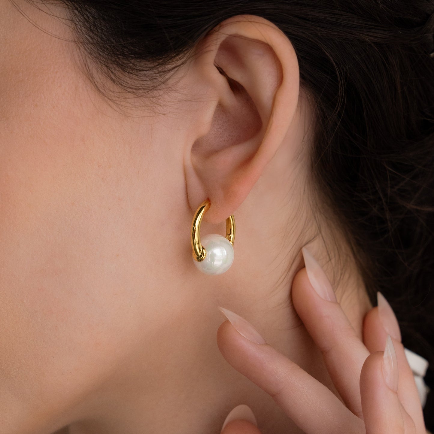 Bold Round Pearl Hoops