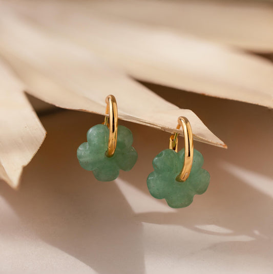 Jade Flower Hoops