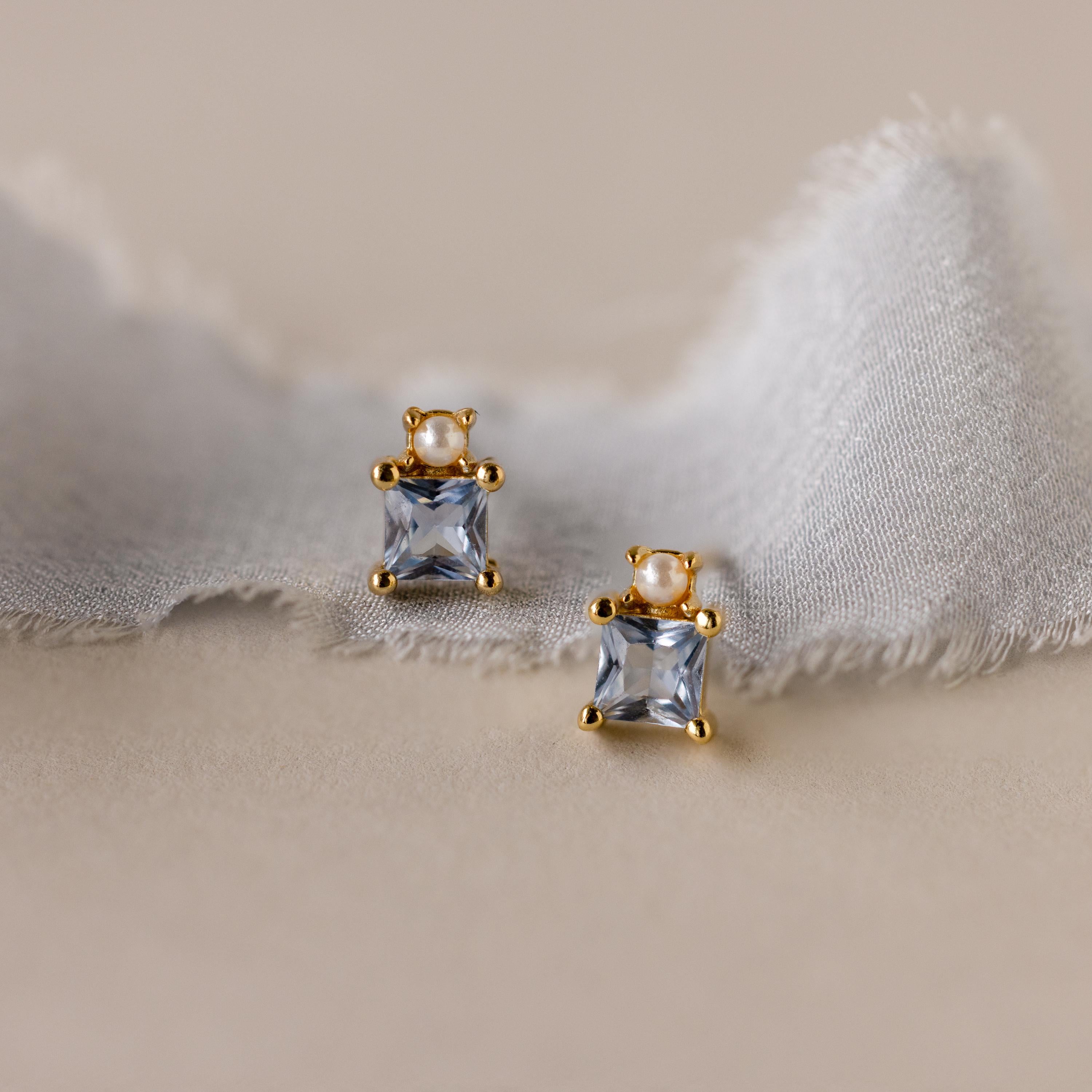 Aquamarine Pearl Studs