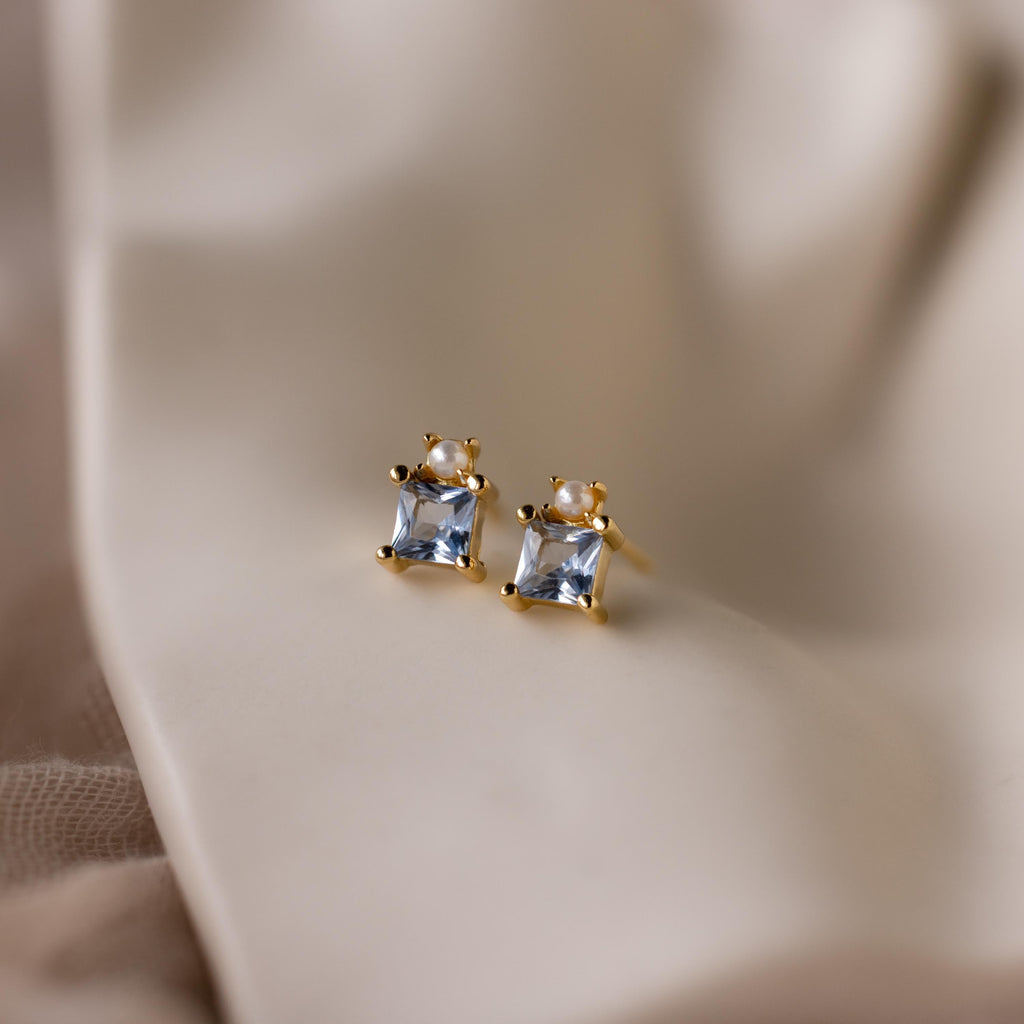 Aquamarine Pearl Studs