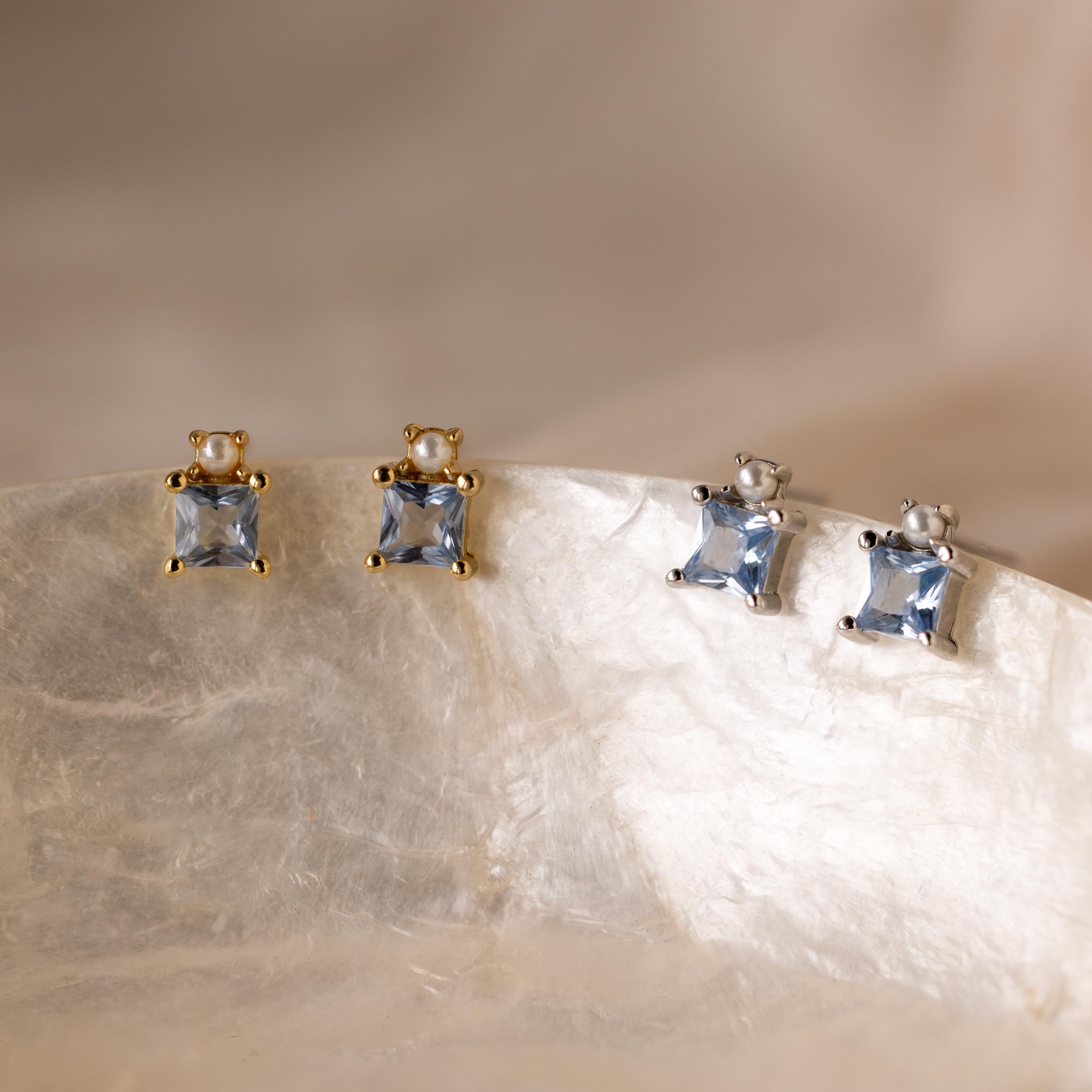 Aquamarine Pearl Studs