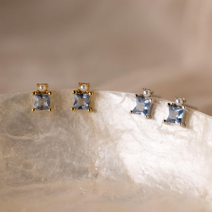 Aquamarine Pearl Studs