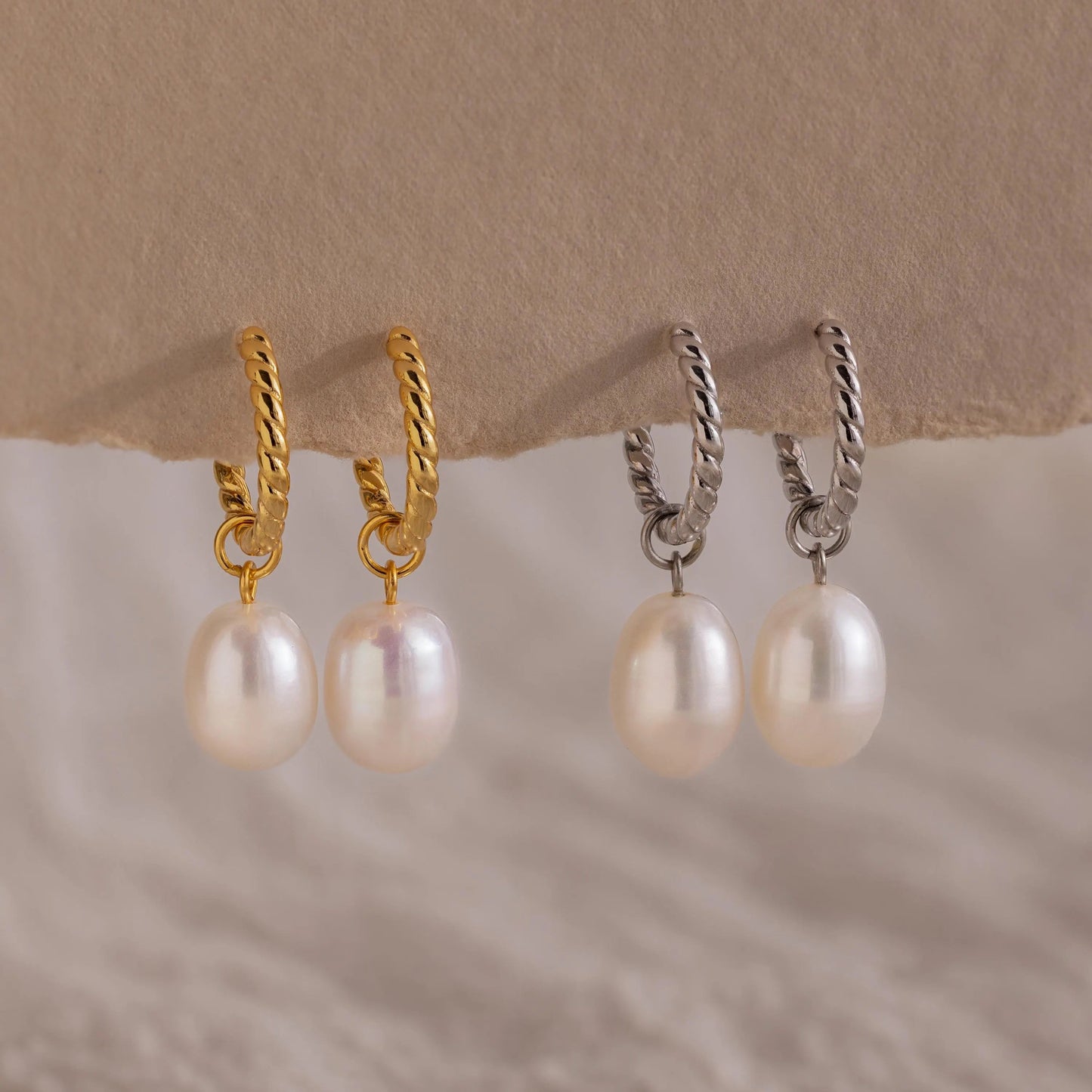 Twisted Pearl Hoops