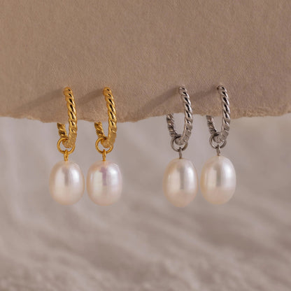 Twisted Pearl Hoops