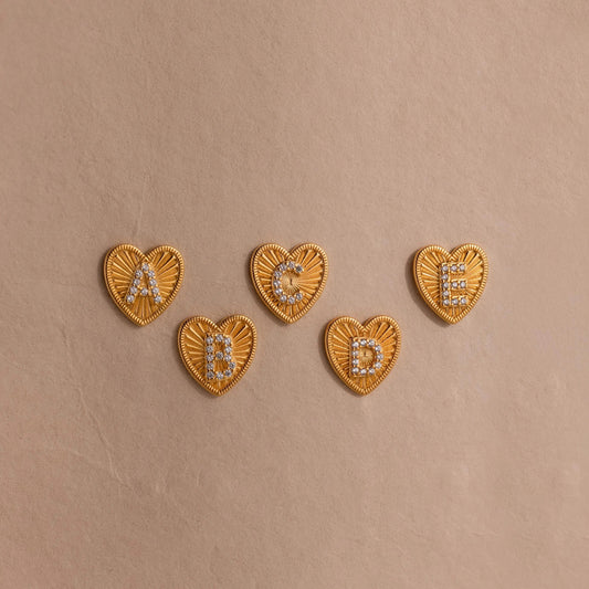 Ribbed Heart Initial Studs