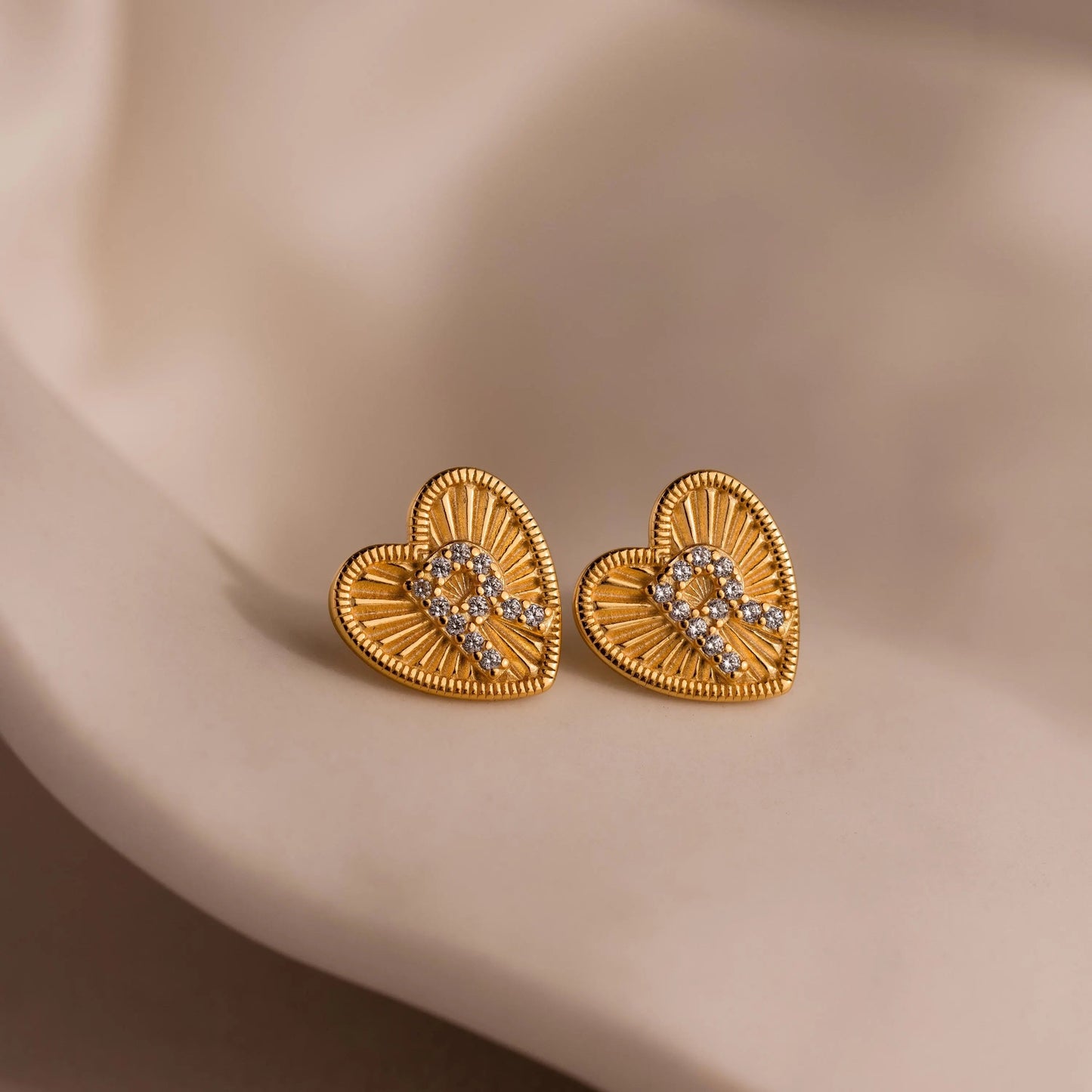 Ribbed Heart Initial Studs