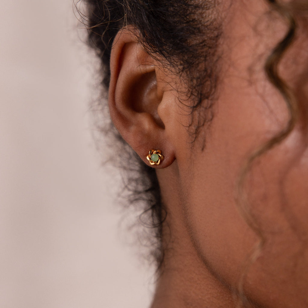 Mini Jade Flower Studs