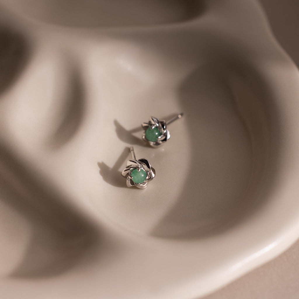 Mini Jade Flower Studs