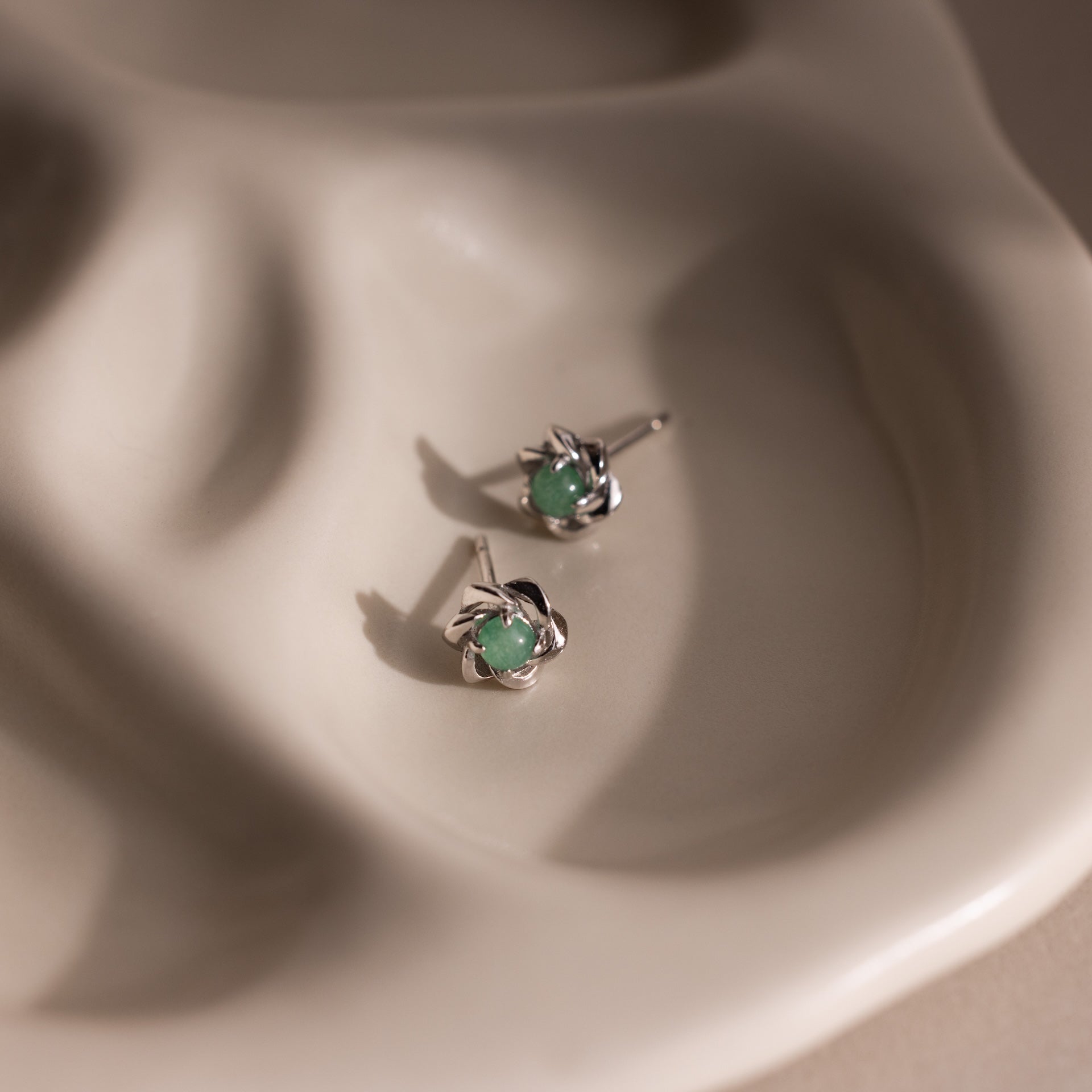 Mini Jade Flower Studs