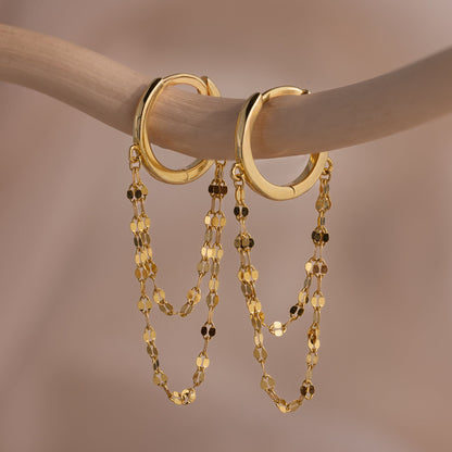 Duo Mirror Chain Huggies