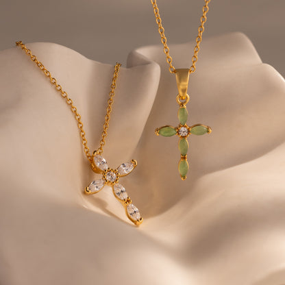 Marquise Gemstone Cross Necklace