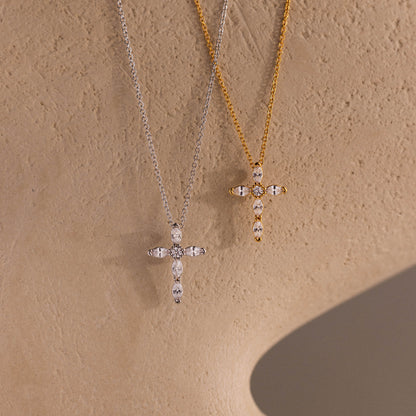 Marquise Gemstone Cross Necklace