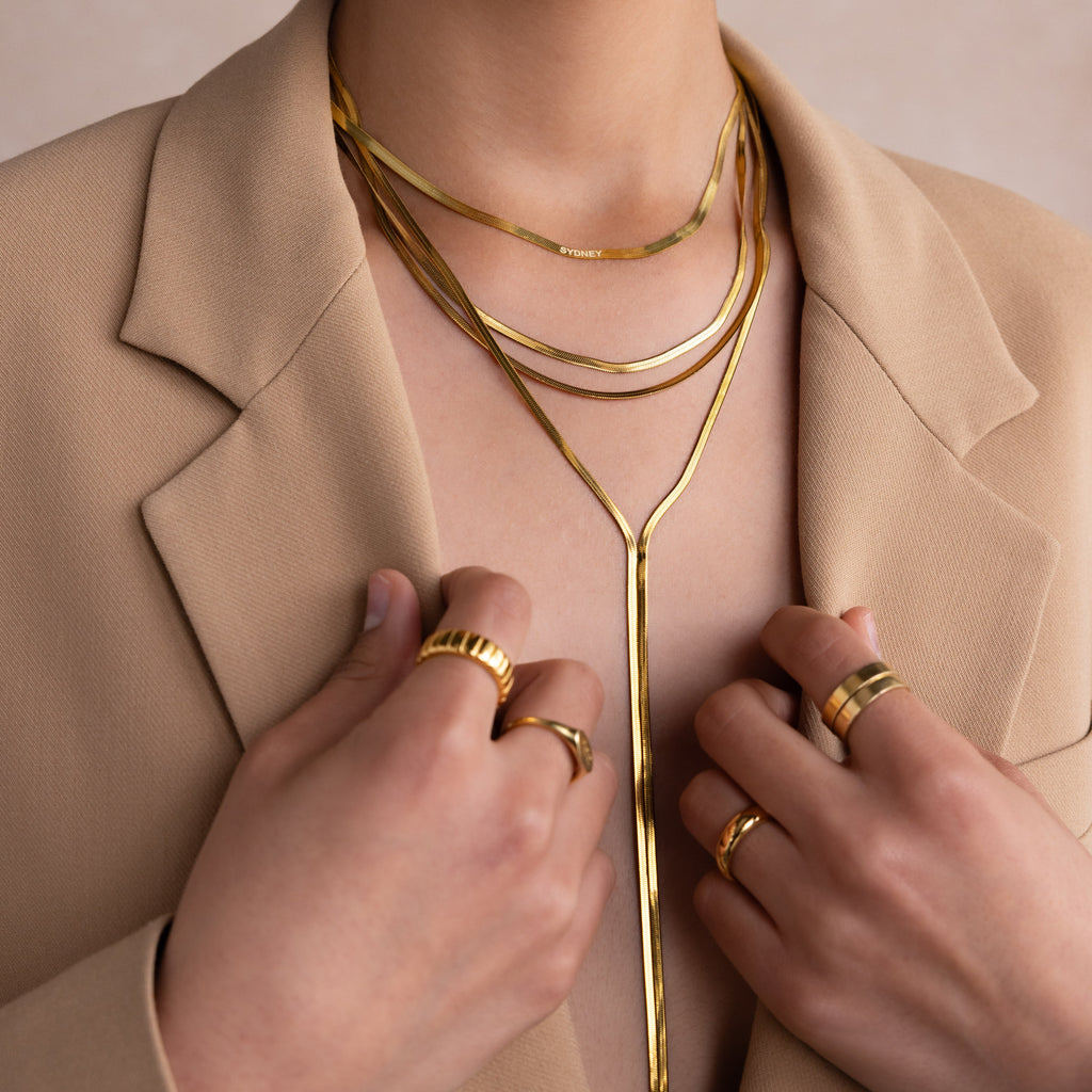 Long Y Herringbone Chain Necklace