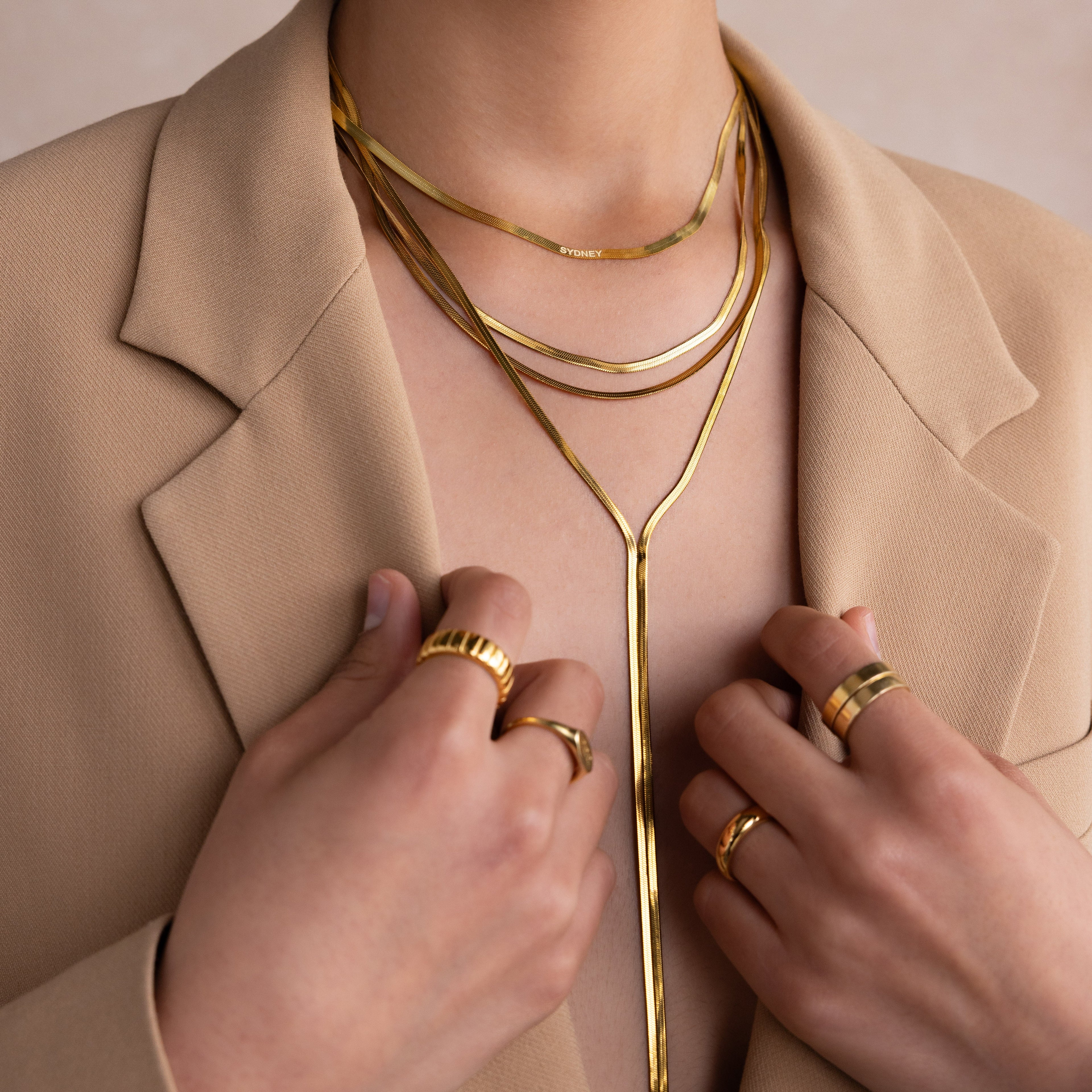 Long Y Herringbone Chain Necklace