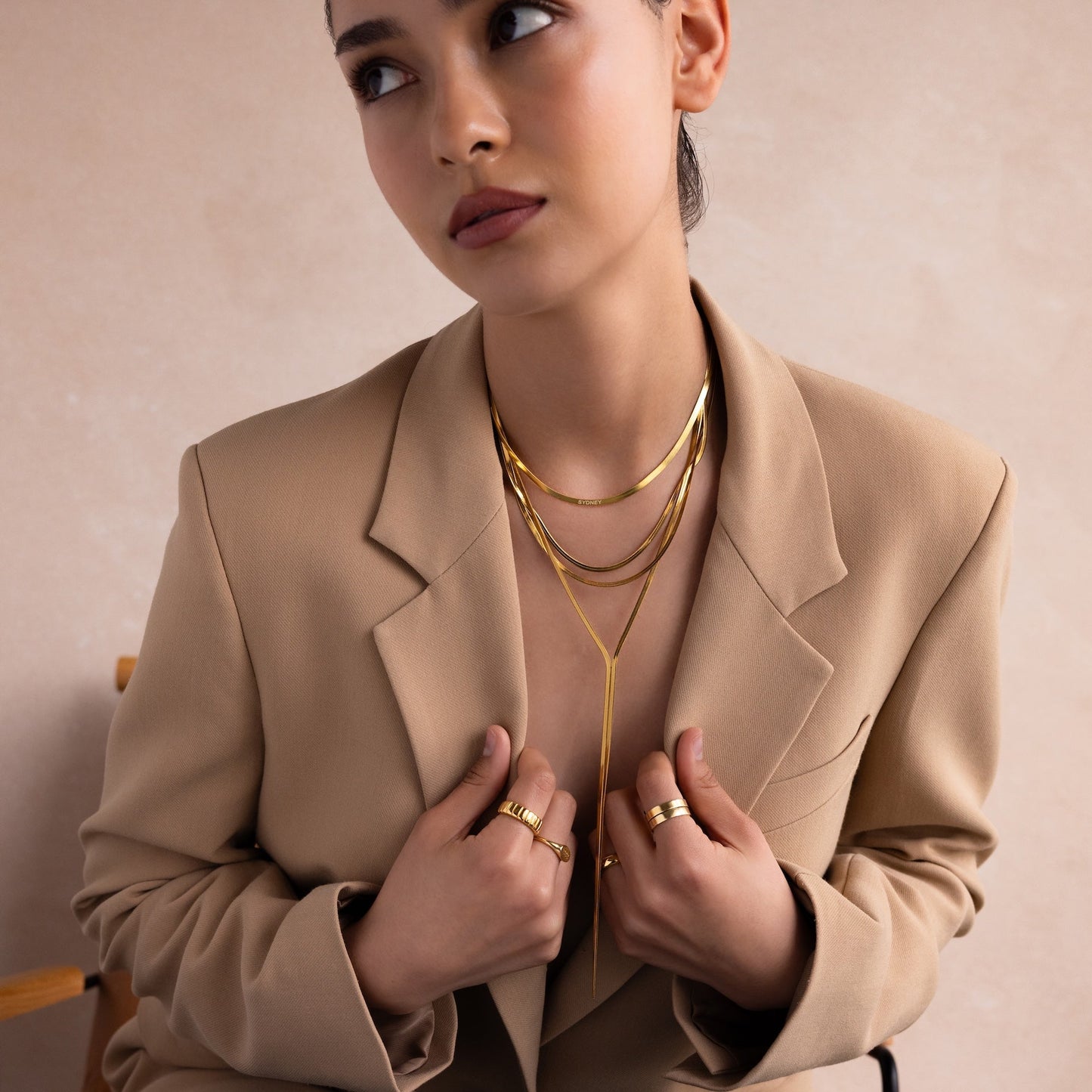 Long Y Herringbone Chain Necklace