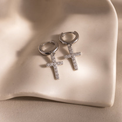 Pave Cross Hoops