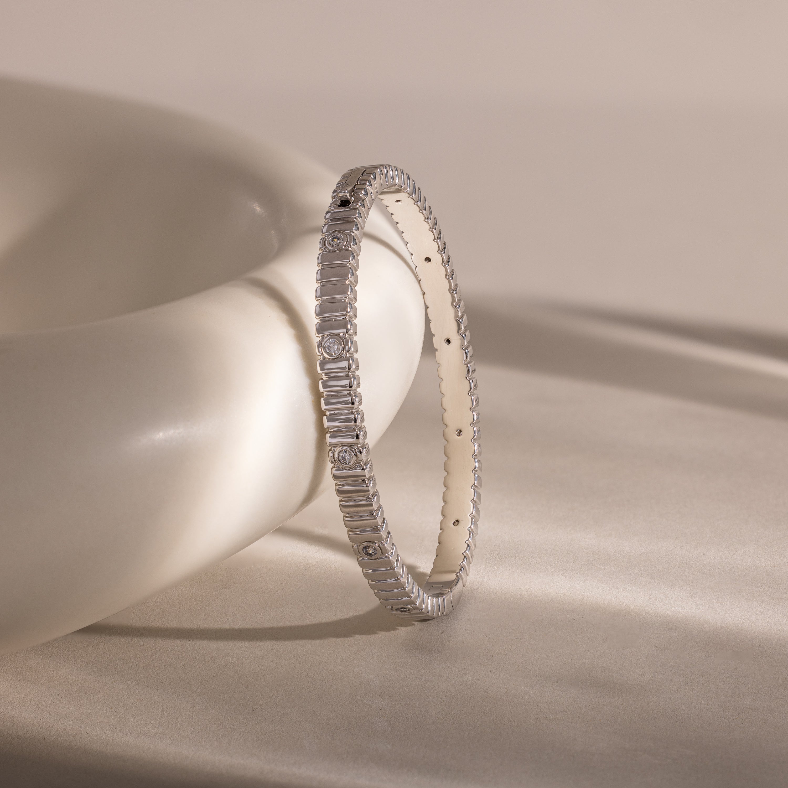 Ribbed Diamond Bangle