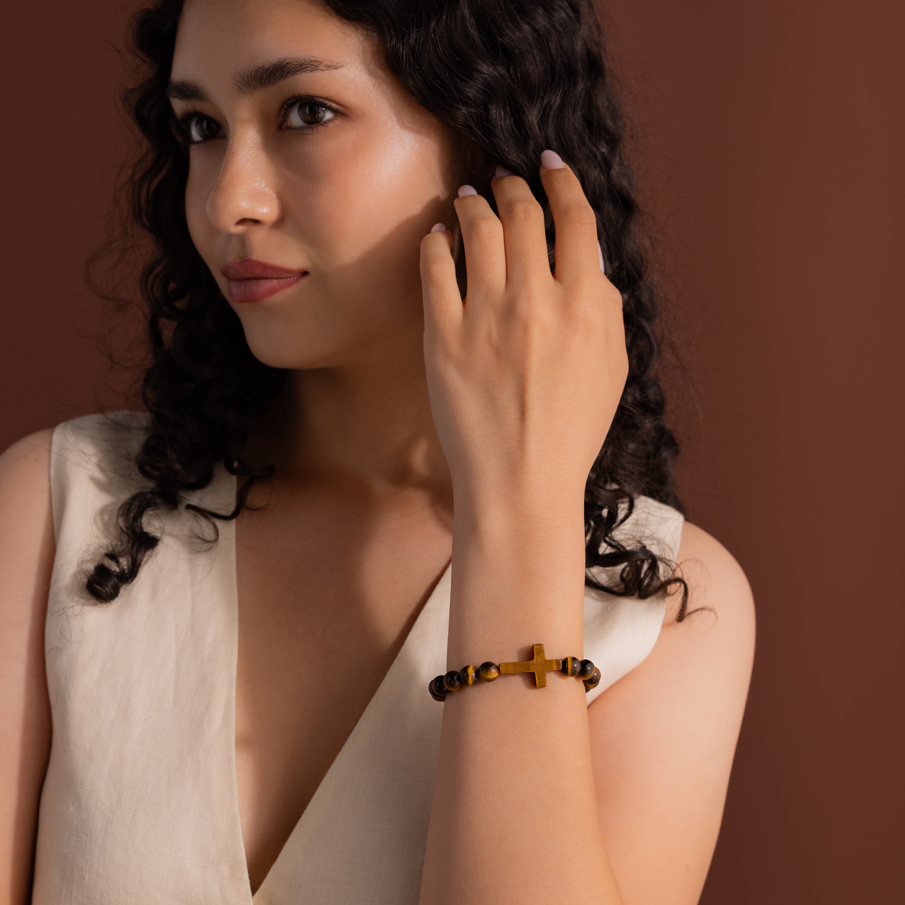 Tiger's Eye Cross Bracelet