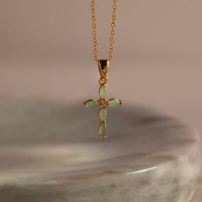 Marquise Gemstone Cross Necklace