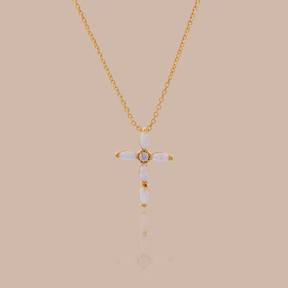 Marquise Gemstone Cross Necklace