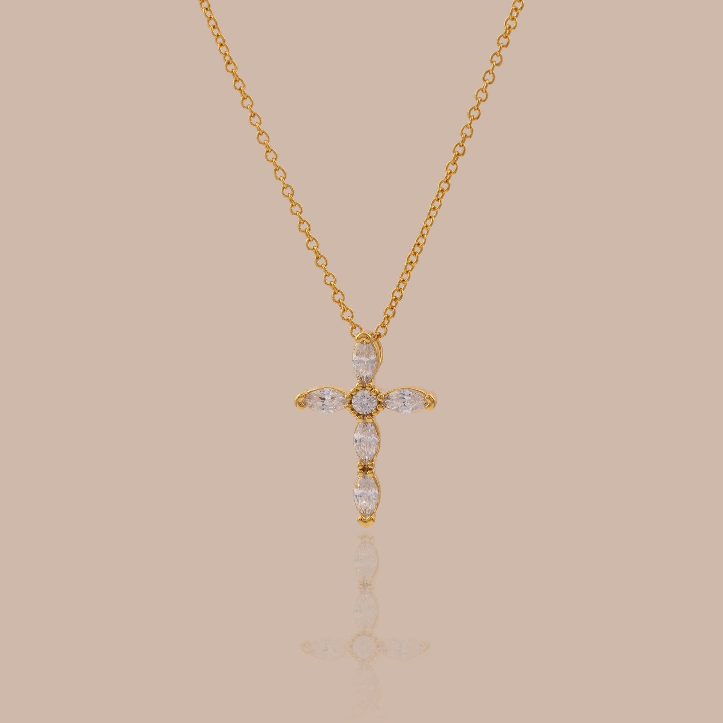 Marquise Gemstone Cross Necklace