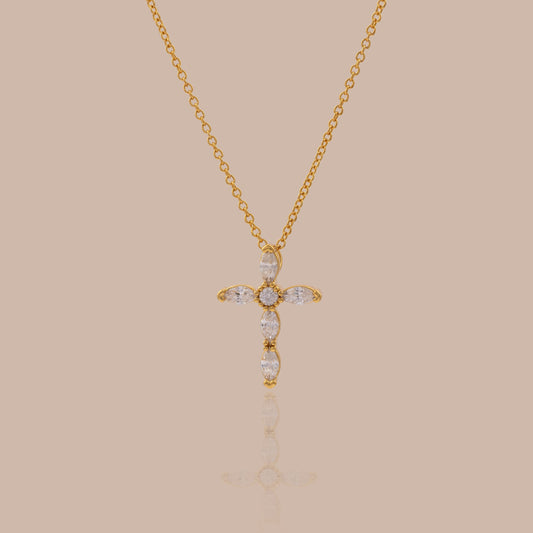 Marquise Gemstone Cross Necklace